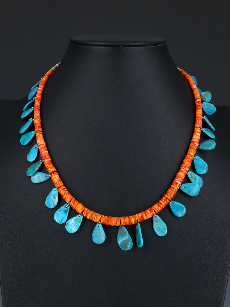 Santo Domingo Spiny Oyster and Turquoise Tab Necklace - PuebloDirect.com