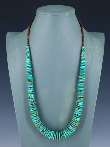 26" Navajo Single Strand Turquoise Disc Necklace - PuebloDirect.com
