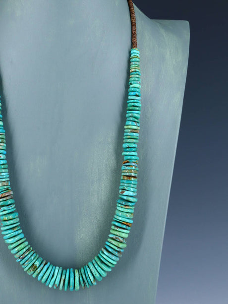 26" Navajo Single Strand Turquoise Disc Necklace - PuebloDirect.com