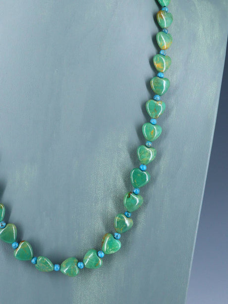 Navajo 23" Single Strand Turquoise Heart Necklace - PuebloDirect.com