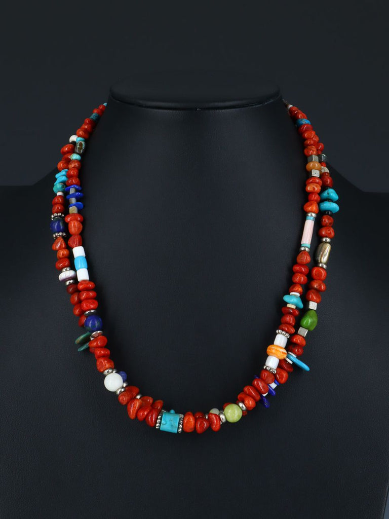Native American Jewelry Apple Coral Two Strand Necklace - PuebloDirect.com