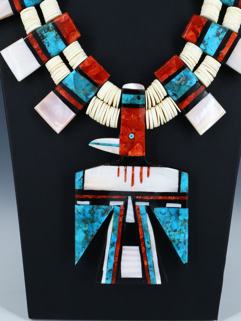 Native American Santo Domingo Apple Coral Thunderbird Mosaic Necklace Set - PuebloDirect.com