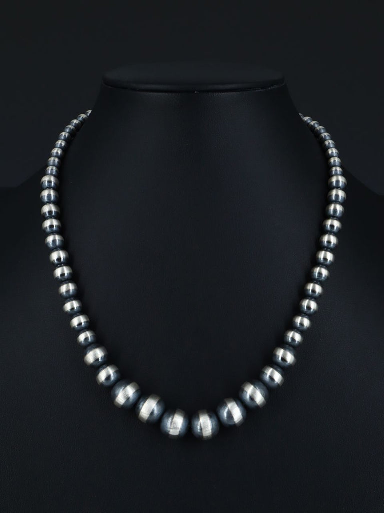 12mm Graduated Native American Sterling Silver Beaded Necklace, Multiple Lengths - PuebloDirect.com