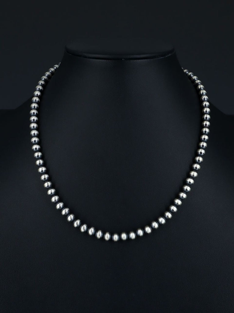 6mm Native American Sterling Silver Beaded Necklace, Multiple Lengths - PuebloDirect.com