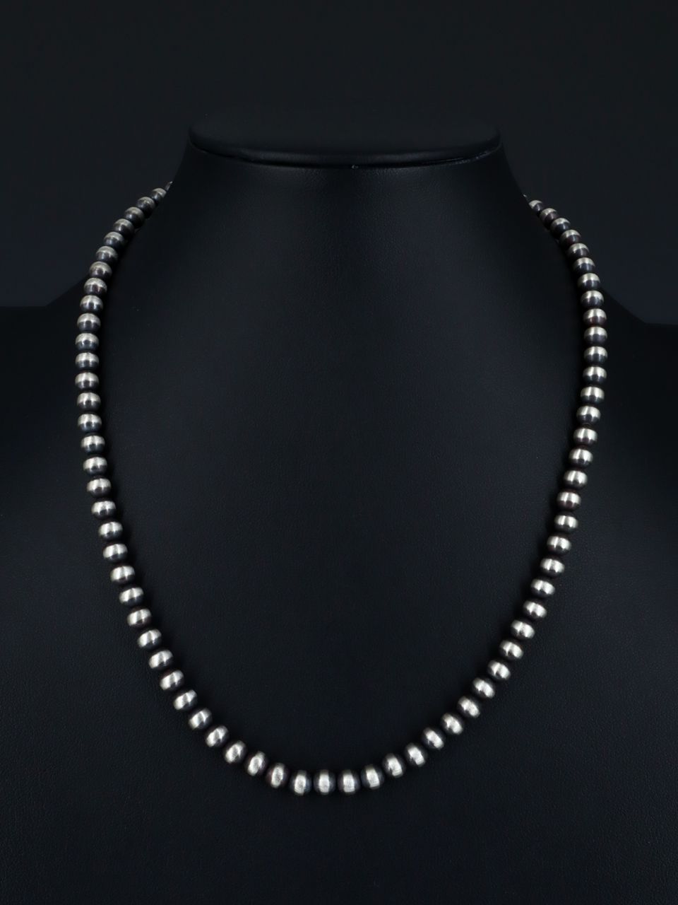 6mm Native American Sterling Silver Beaded Necklace, Multiple Lengths - PuebloDirect.com