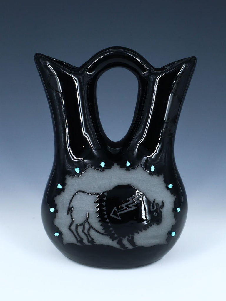 San Juan Pueblo Black Pottery Wedding Vase - PuebloDirect.com