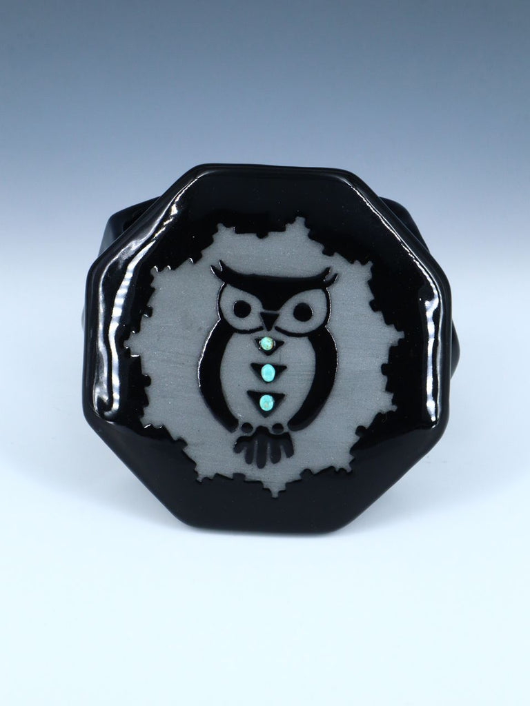 San Juan Pueblo Black Pottery Owl Jewelry Box - PuebloDirect.com