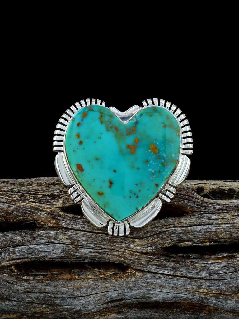 Native American Kingman Turquoise Heart Ring, Size 6 1/2 - PuebloDirect.com
