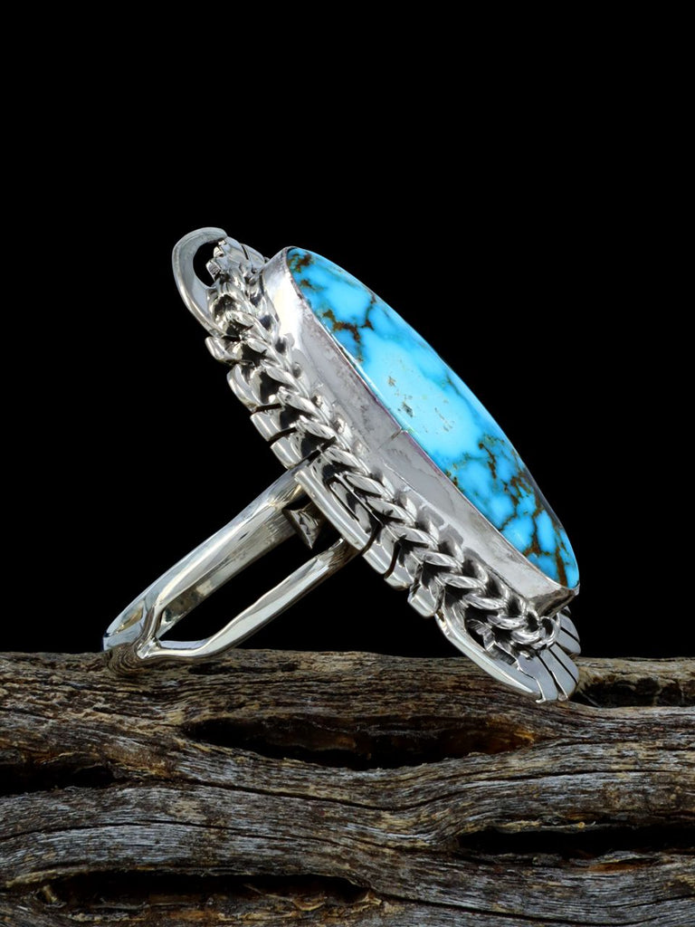 Sterling Silver Kingman Turquoise Adjustable Ring, Size 7 1/2+ - PuebloDirect.com