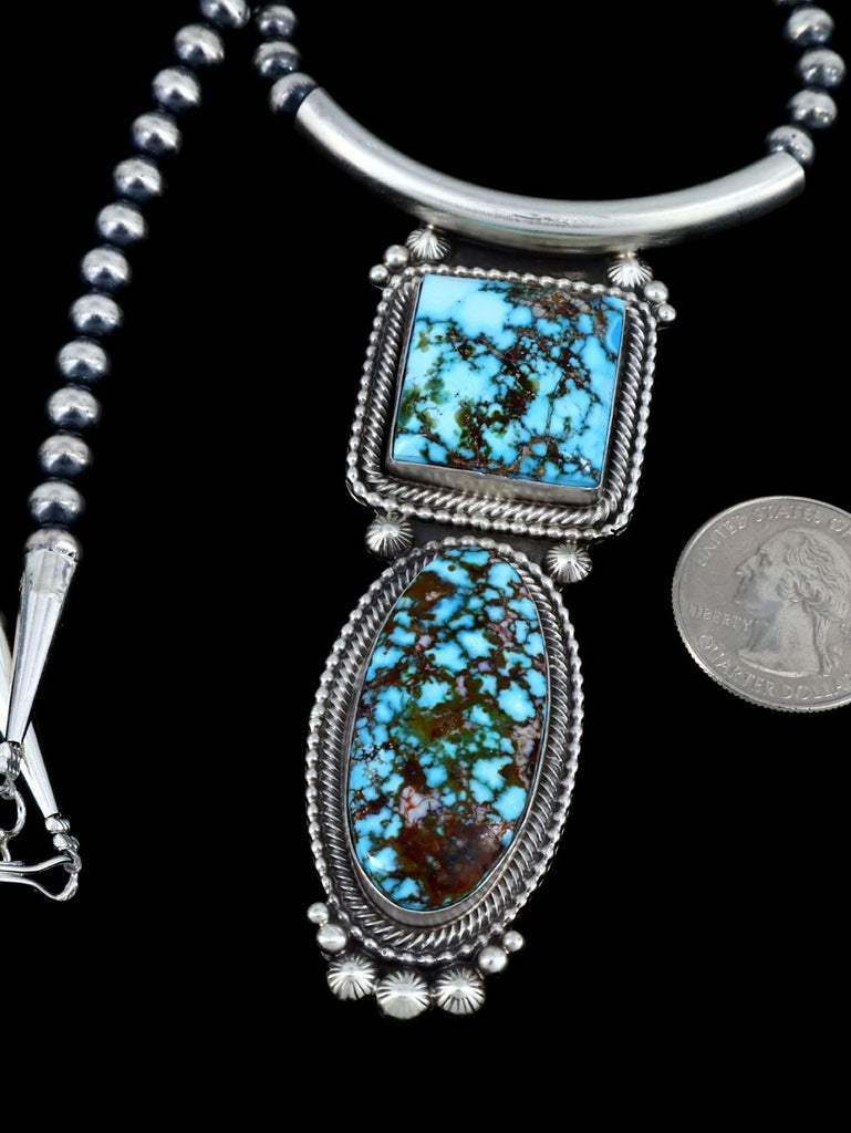 Native American Jewelry Sterling Silver Kingman Turquoise Necklace - PuebloDirect.com