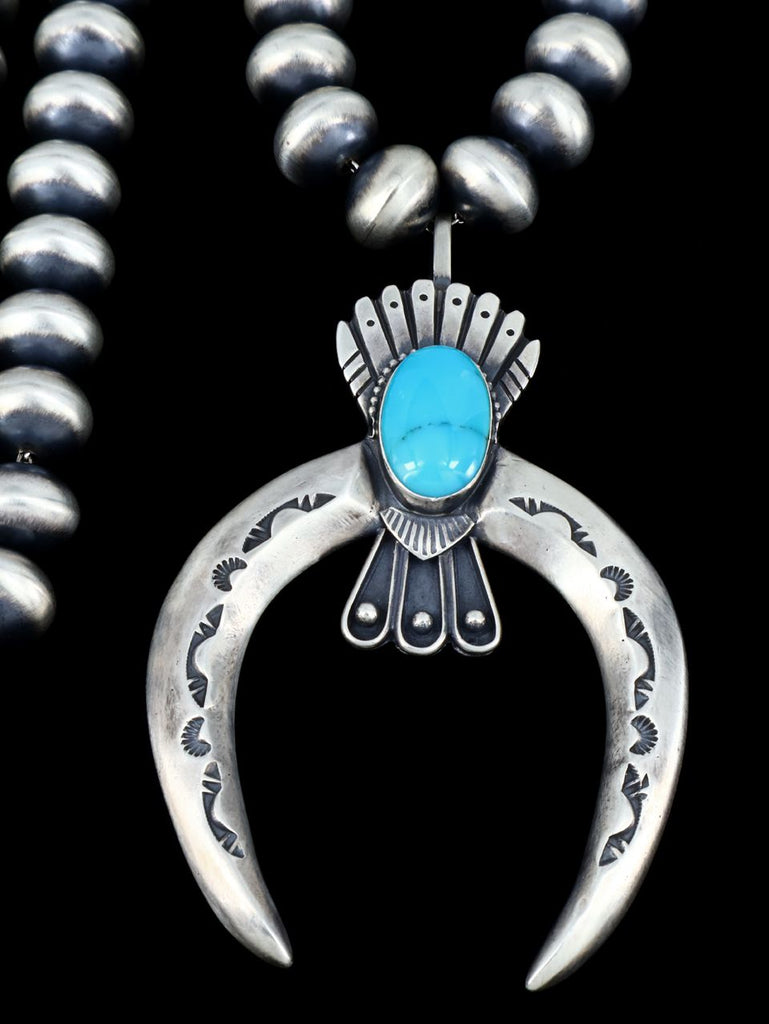 Sterling Silver Turquoise Navajo Naja Beaded Necklace - PuebloDirect.com