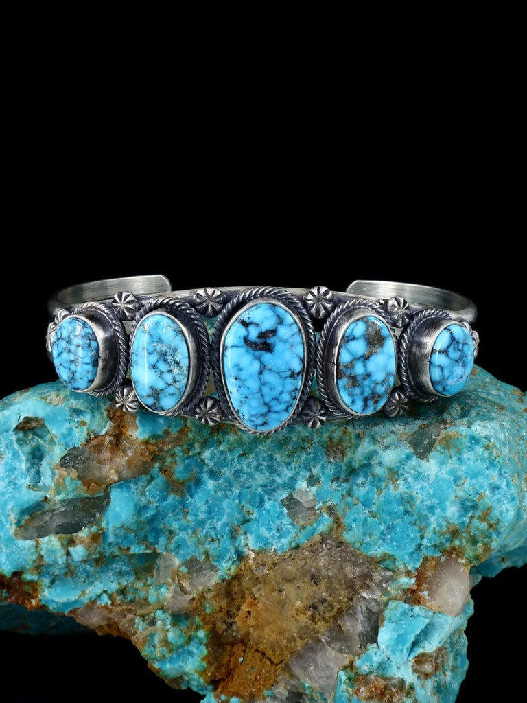 Native American Sterling Silver Kingman Turquoise Cuff Bracelet - PuebloDirect.com