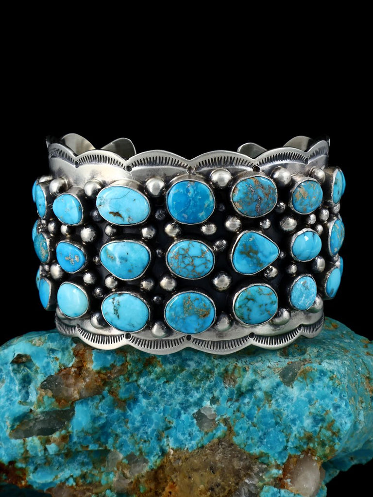 Native American Sterling Silver Sonoran Rose Turquoise Row Cuff Bracelet - PuebloDirect.com