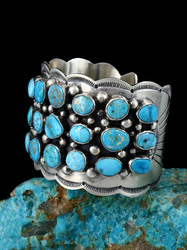 Native American Sterling Silver Sonoran Rose Turquoise Row Cuff Bracelet - PuebloDirect.com