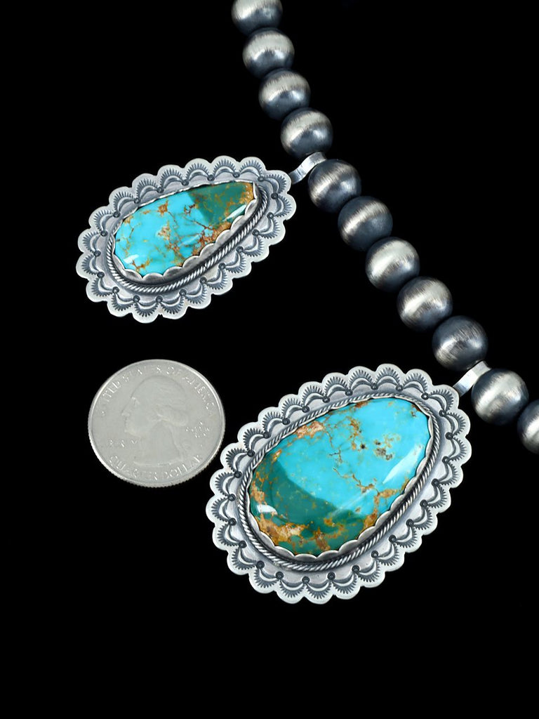 Large Native American Sterling Silver Natural Royston Turquoise Necklace - PuebloDirect.com