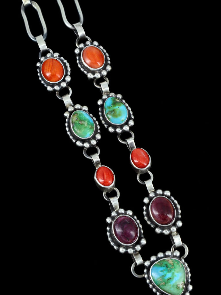 Native American Turquoise and Spiny Oyster Sterling Silver Lariat Necklace - PuebloDirect.com