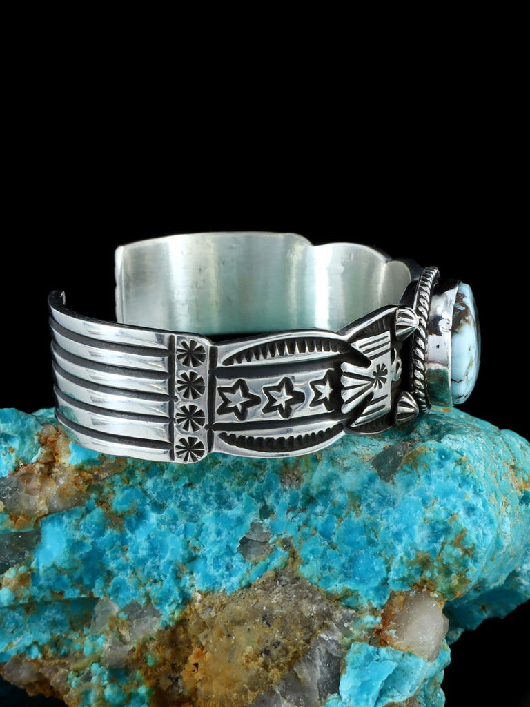 Navajo Jewelry Sterling Silver Dry Creek Turquoise Thunderbird Bracelet - PuebloDirect.com