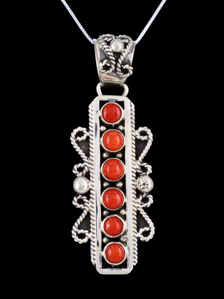Native American Jewelry Sterling Silver Coral Pendant - PuebloDirect.com