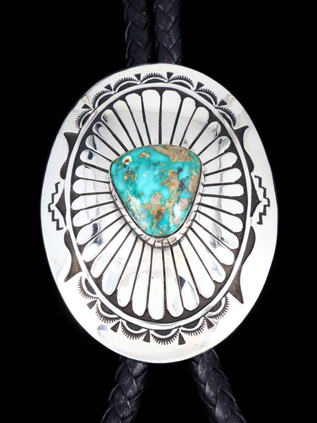 Native American Sterling Silver Royston Turquoise Bolo Tie - PuebloDirect.com