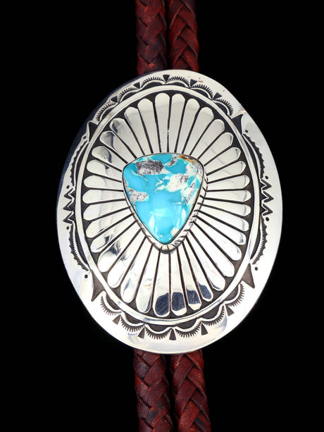 Native American Sterling Silver Fox Turquoise Bolo Tie - PuebloDirect.com