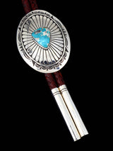 Native American Sterling Silver Fox Turquoise Bolo Tie - PuebloDirect.com