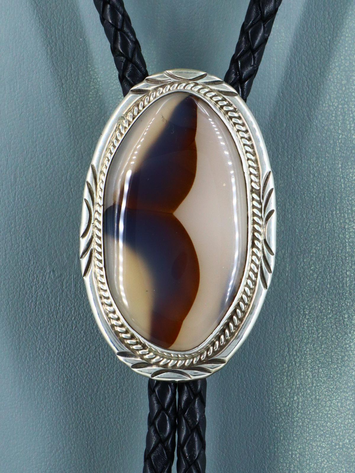 Native American Sterling Silver Montana Agate Bolo Tie
