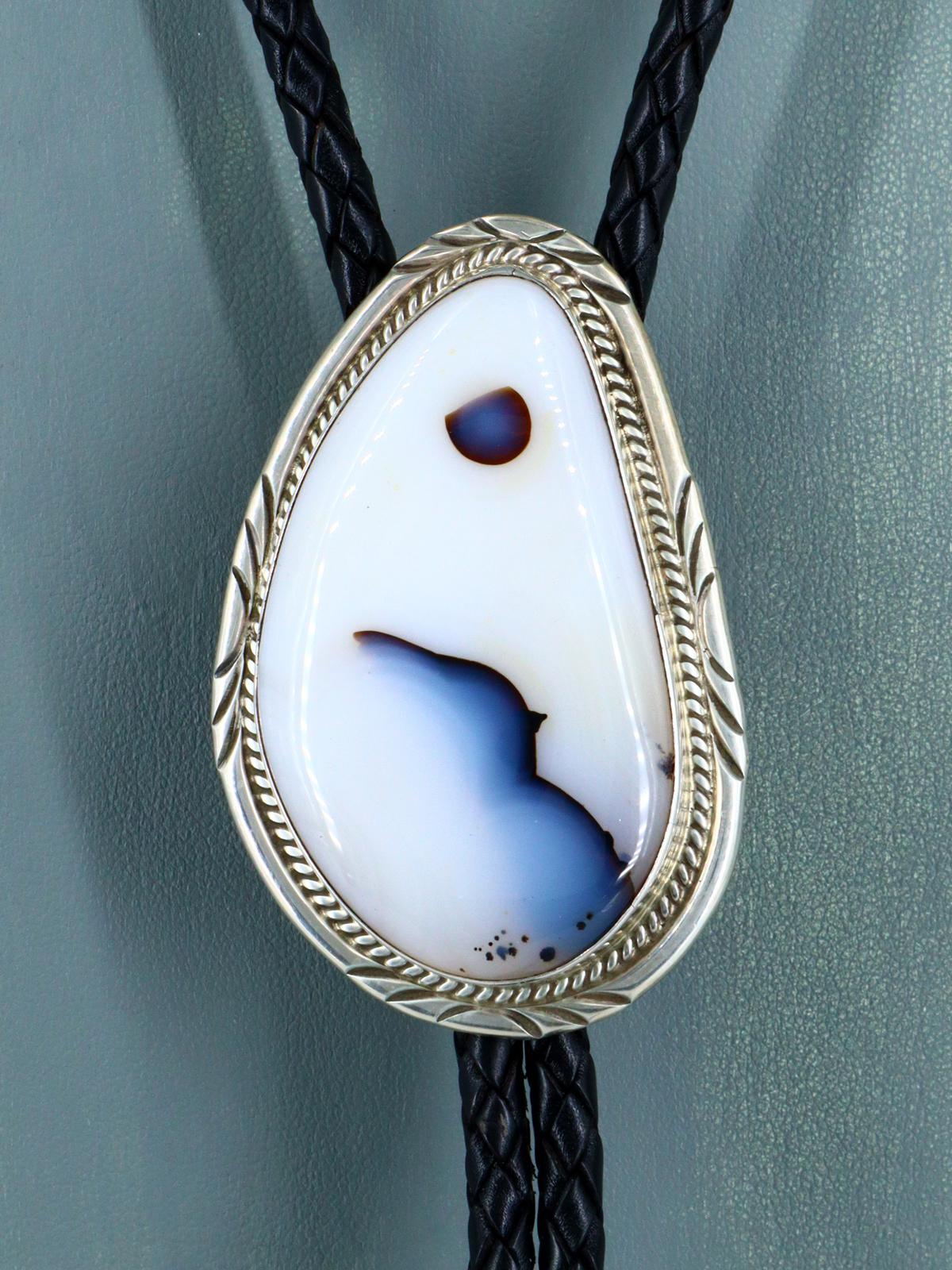 Native American Sterling Silver Montana Agate Bolo Tie