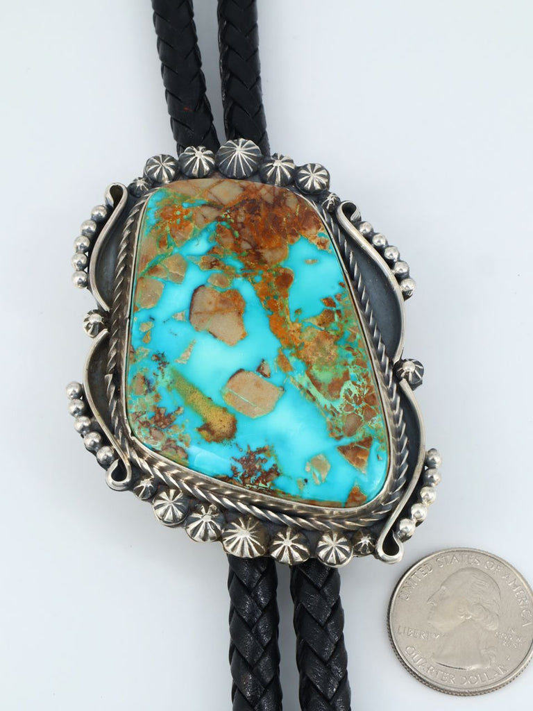 Native American Sterling Silver Pilot Mountain Turquoise Bolo Tie - PuebloDirect.com