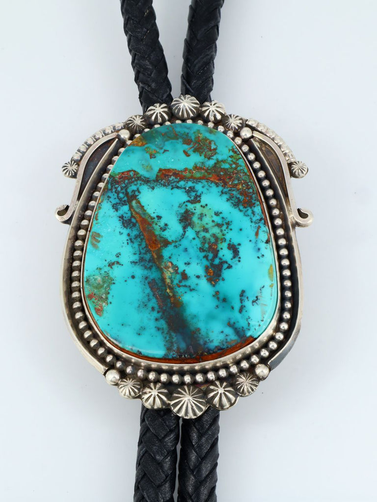 Native American Sterling Silver Pilot Mountain Turquoise Bolo Tie - PuebloDirect.com