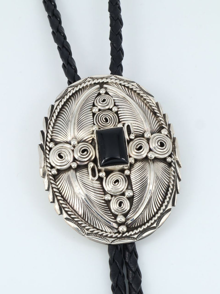 Native American Sterling Silver Black Onyx Bolo Tie - PuebloDirect.com