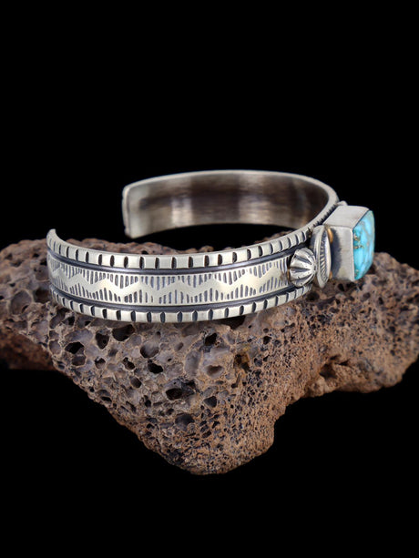 Native American Kingman Turquoise Stamped Cuff Bracelet