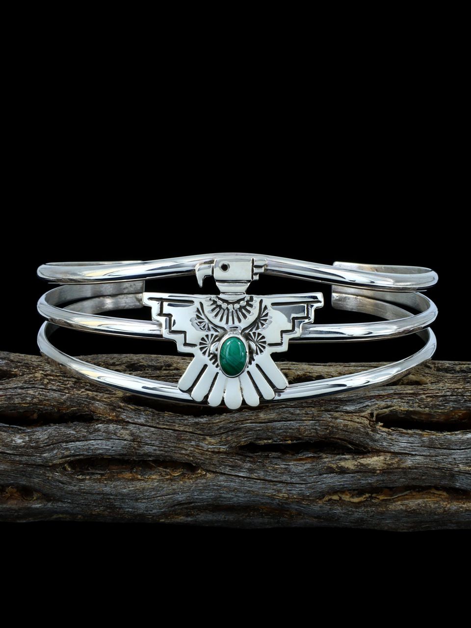 Native American Thunderbird Malachite Cuff Bracelet - PuebloDirect.com