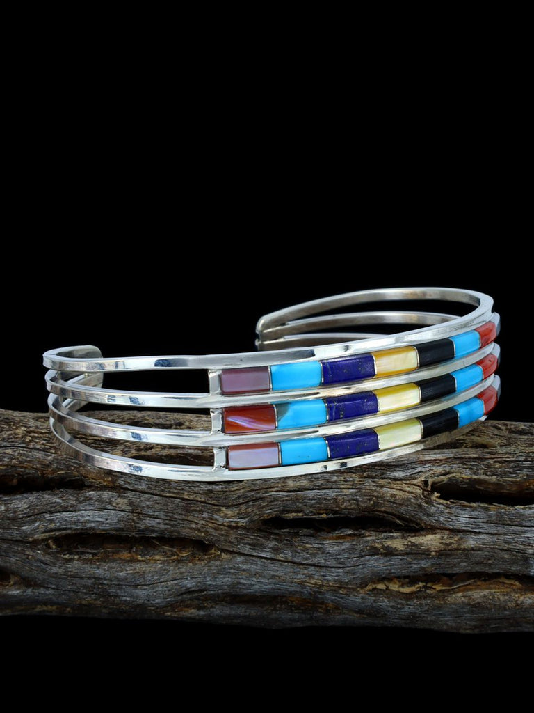 Native American Zuni Turquoise and Coral Inlay Bracelet - PuebloDirect.com