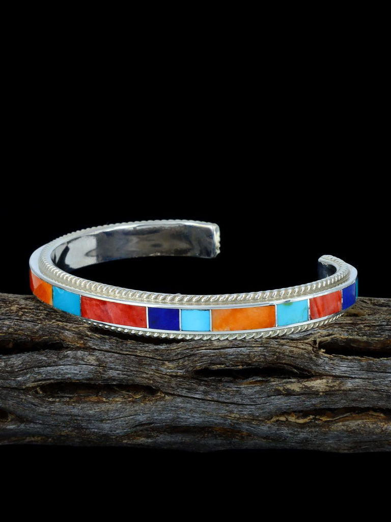 Sterling Silver Zuni Spiny Oyster and Turquoise Inlay Cuff Bracelet - PuebloDirect.com