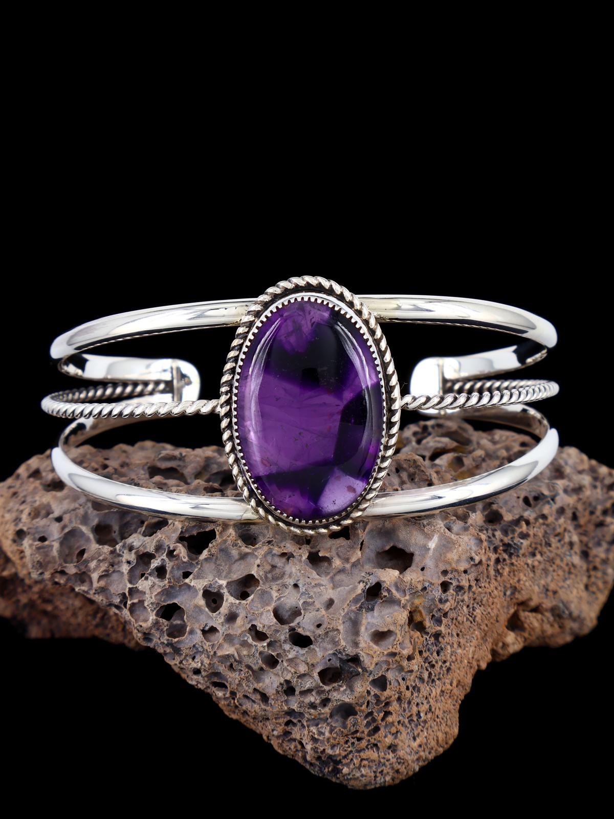 Native American Amethyst Sterling Silver Cuff Bracelet