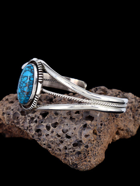 Pulsera de puño de plata de ley turquesa n.º 8 de nativos americanos