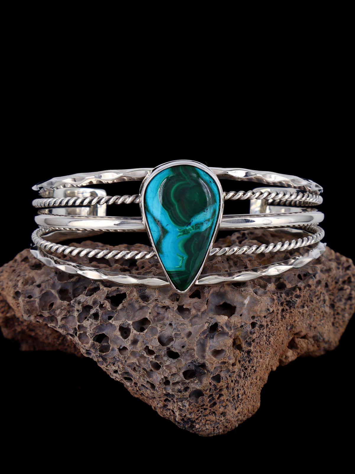 Native American Chrysocolla and Malachite Sterling Silver Cuff Bracelet - PuebloDirect.com