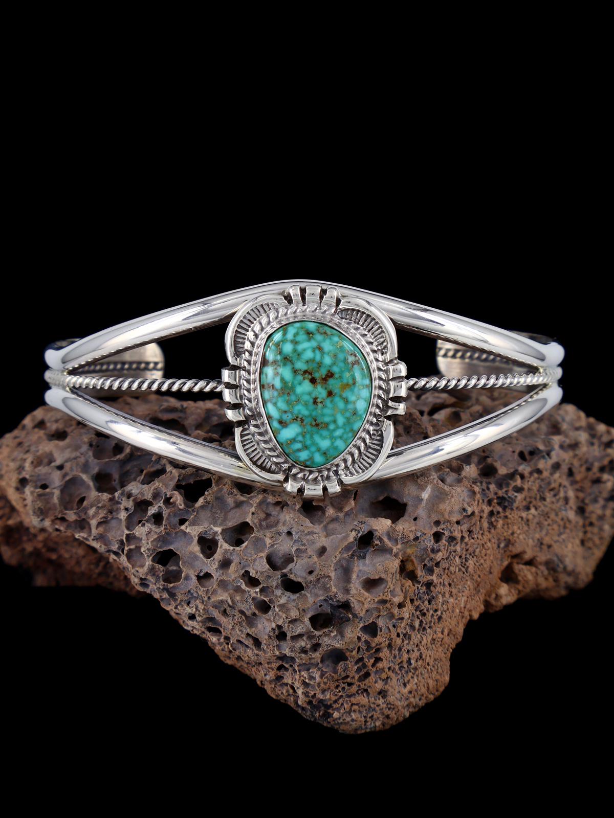 Pulsera de puño de plata de ley turquesa n.º 8 de nativos americanos