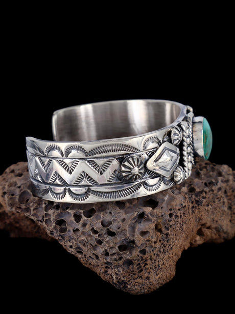Pulsera de puño de plata de ley turquesa n.º 8 de nativos americanos