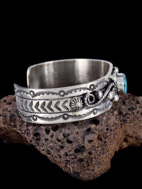 Bracelet manchette amérindien #8 turquoise en argent sterling