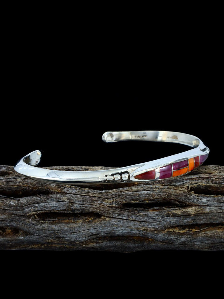 Native American Sterling Spiny Oyster Inlay Cuff Bracelet - PuebloDirect.com