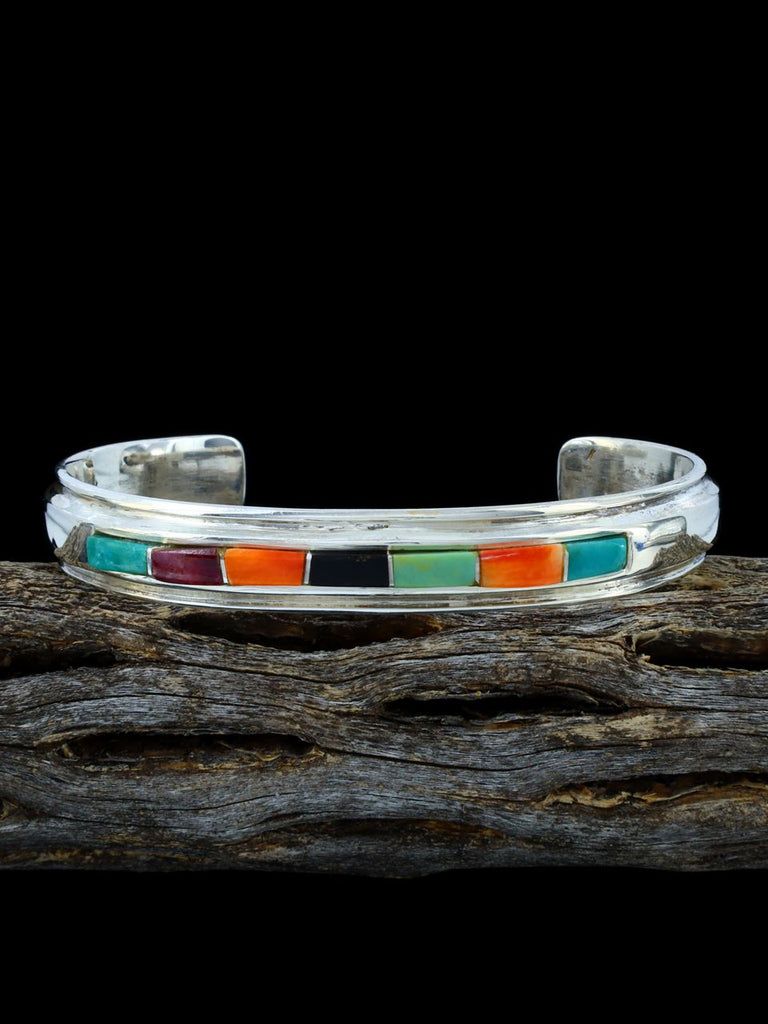 Native American Turquoise and Spiny Oyster Inlay Cuff Bracelet - PuebloDirect.com