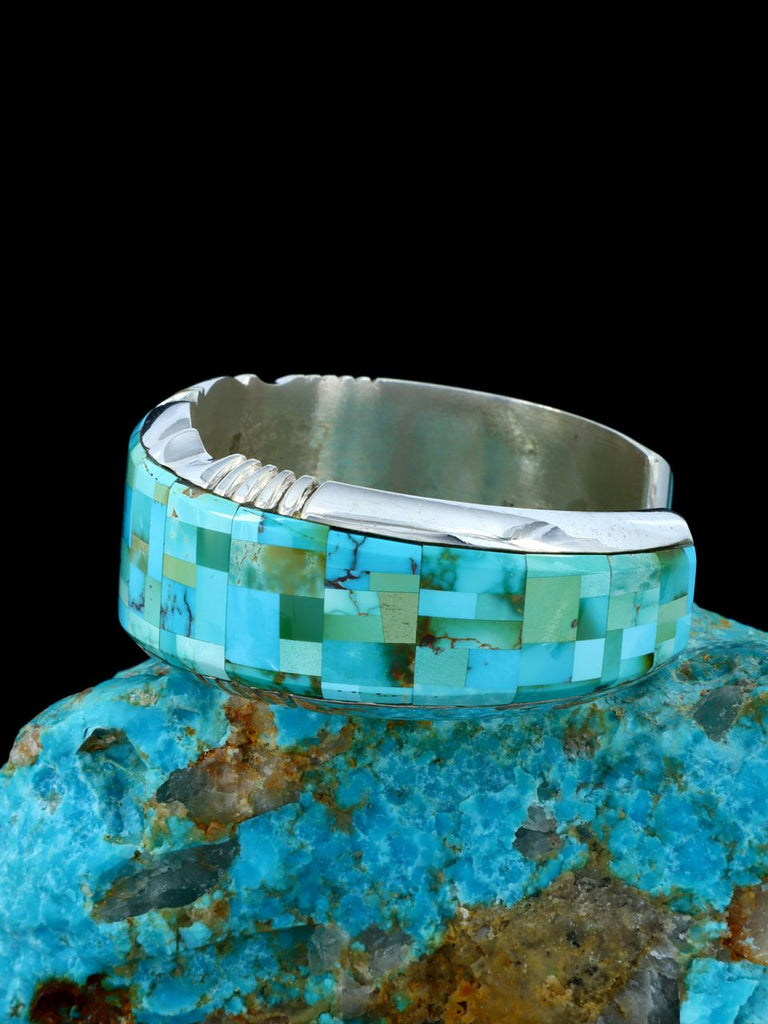 Native American Jewelry Royston Turquoise Inlay Cuff Bracelet - PuebloDirect.com