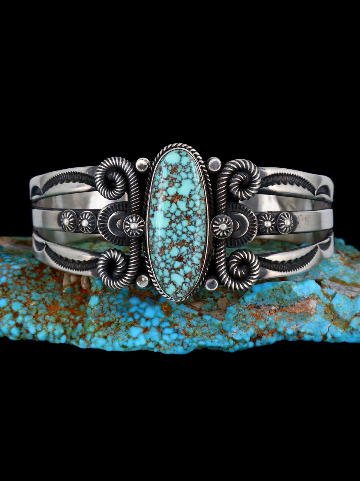 Navajo Natural Redweb Kingman Turquoise Sterling Silver Cuff Bracelet