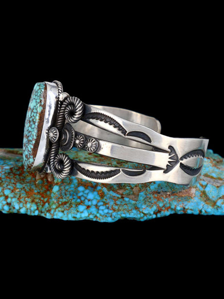 Navajo Natural Redweb Kingman Turquoise Sterling Silver Cuff Bracelet