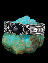 Navajo Jewelry Sterling Silver Black Onyx Thunderbird Bracelet - PuebloDirect.com