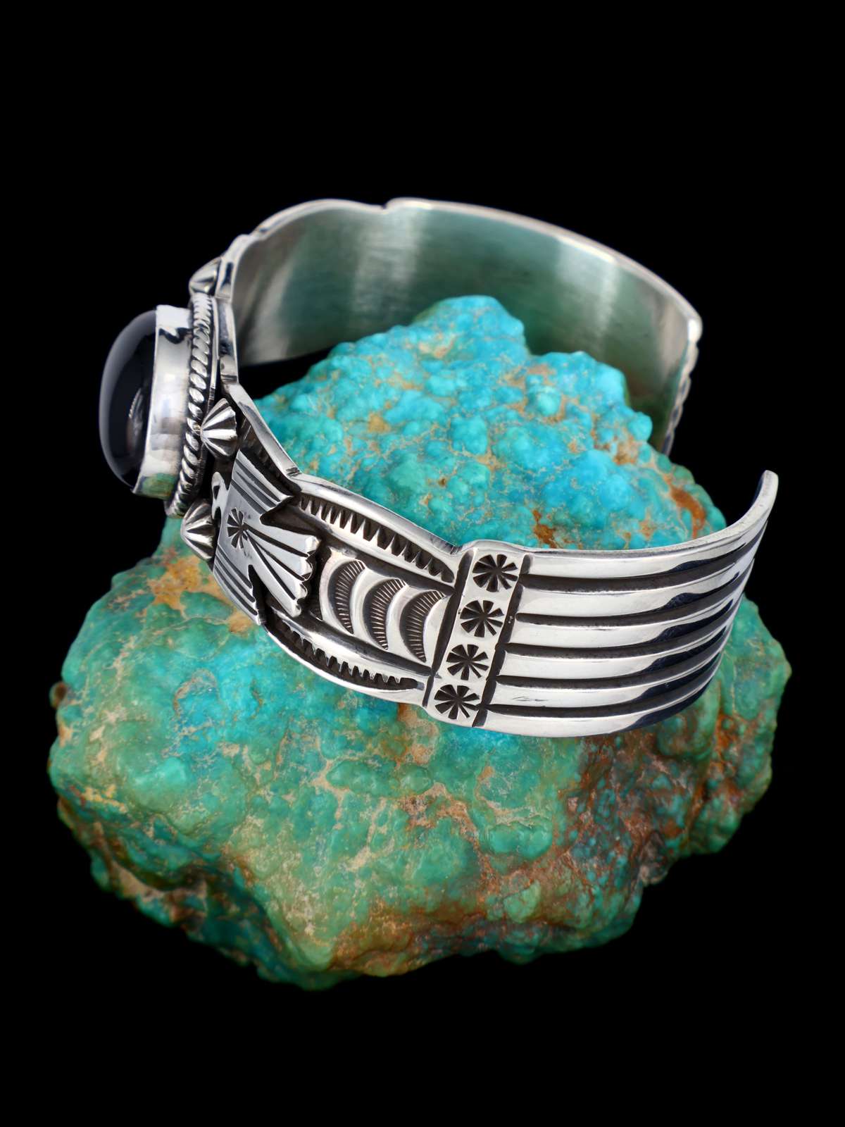 Navajo Jewelry Sterling Silver Black Onyx Thunderbird Bracelet
