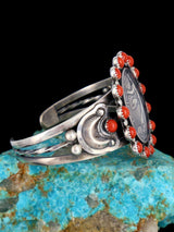 Native American Sterling Silver Coral Liberty Half Dollar Cuff Bracelet