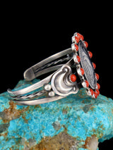 Native American Sterling Silver Coral Liberty Half Dollar Cuff Bracelet