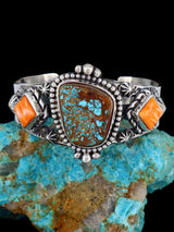 Native American Sterling Silver Pilot Mountain Turquoise and Spiny Oyster Bracelet